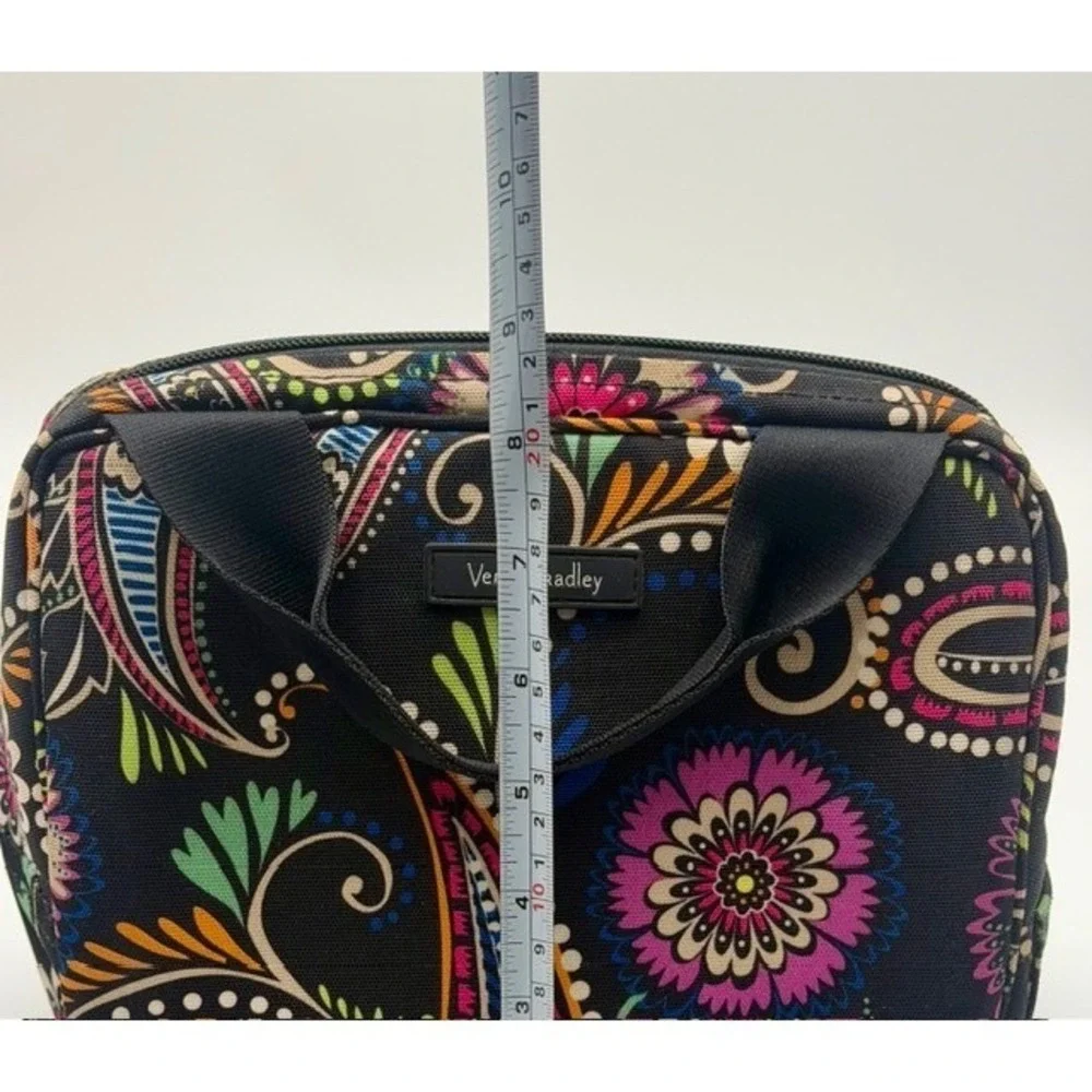 Vera Bradley Black Paisley Floral Insulated Lunch Bag Tote Zip Closure ID Window